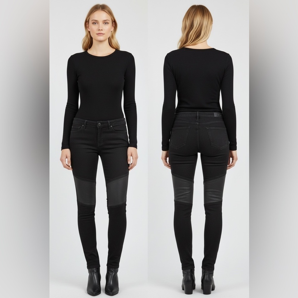 Joe’s Jeans Flawless Phoenix Ankle Moto Skinny Pants Black Leather Panel W28